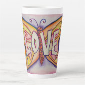 Liebe Word Art Pink Butterfly Wing Cup Latte Tasse (Vorderseite)