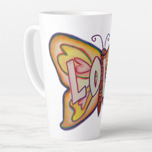 Liebe Word Art Pink Butterfly Wing Cup Latte Tasse