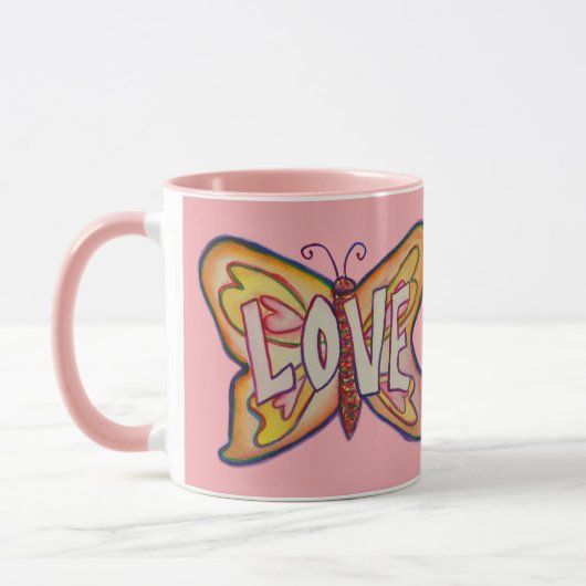 Liebe Word Art Pink Butterfly Wings Kaffee Tasse C (Links)