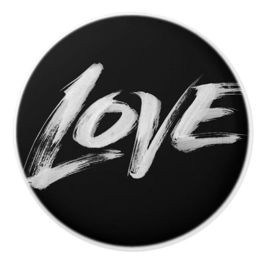 LIEBE Word Calligraphie Elegantes Schreiben Schwar Keramikknauf (Vorderseite)