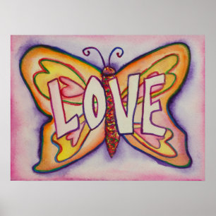 Liebe Word Pink Butterfly Art Print Poster