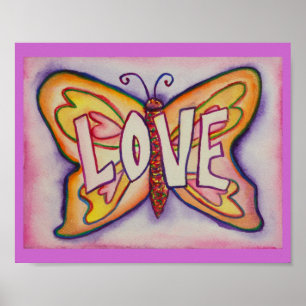 Liebe Word Pink Butterfly Artwork Poster druckt