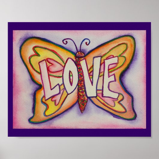 Liebe Word Pink Butterfly Artwork Poster druckt (Vorne)