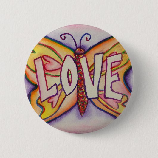 Liebe Word Pink Butterfly Benutzerdefinierte Butto Button (Vorderseite)