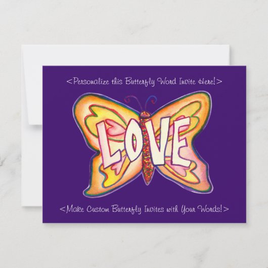 Liebe Word Pink Butterfly Custom Art Einladungen (Vorderseite)