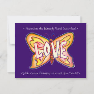 Liebe Word Pink Butterfly Custom Art Einladungen