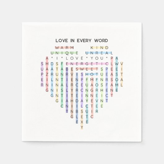 Liebe Word Quest - Heart Puzzle - Ich Liebe Sie Serviette (Vorderseite)