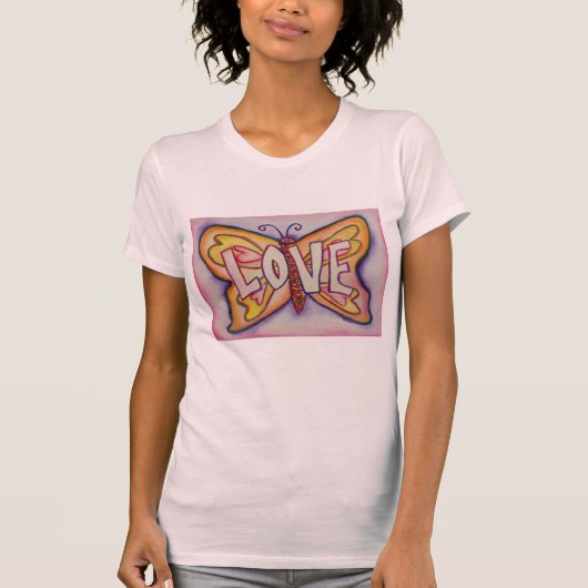 Liebe Word Rosa Schmetterling Maßgeschneiderte Art T-Shirt (Vorderseite)