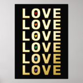 "LIEBE" Wort, Herzen in Regenbogenfarben, schwarze Foliendrucke (Vorderseite)