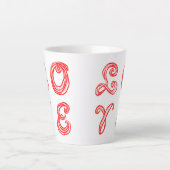 LIEBE Wortart Stoff Schriftart rote Buchstaben Milchtasse (Vorderseite)