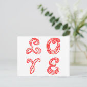 Liebe Wortart Stoff Schriftart rote Buchstaben Postkarte (Stehend Vorderseite)