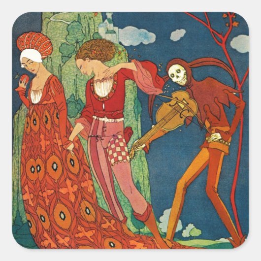 LIEBE, WUNSCH UND TOD Art Deco Quadratischer Aufkleber (Vorderseite)