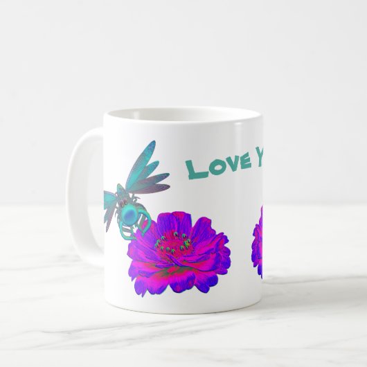 Liebe Ya Niedlich Dragonfly Zinnia Blume Kaffeetasse (Vorderseite Links)