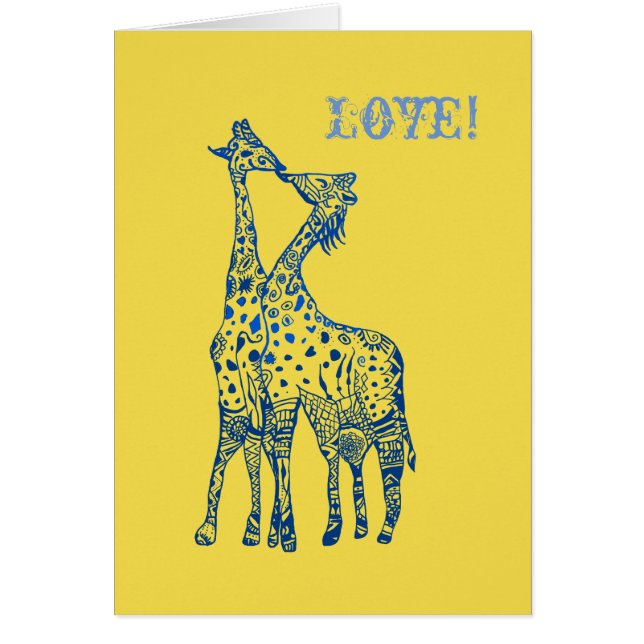 Liebe Yellow Blue Giraffen Postkarte (Vorne)