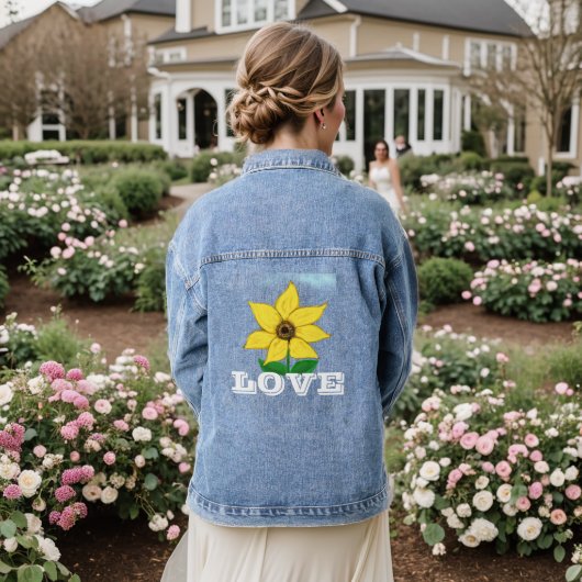 Liebe Yellow Sunflower Blue Sky Jeansjacke (Hochzeit Rückseite)
