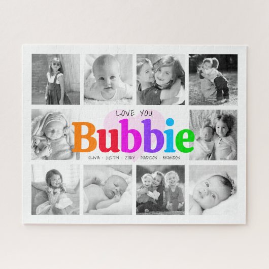 Liebe You Bubbie Rainbow 10 Foto Collage Modern Puzzle (Horizontal)