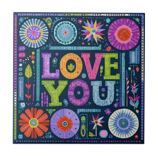 Liebe You, buntes Vintages Design, Fliese (Vorderseite)