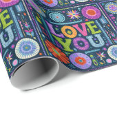 Liebe You, buntes Vintages Design, Geschenkpapier (Rolleneckpunkt)