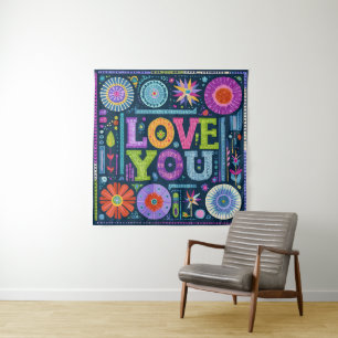 Liebe You, buntes Vintages Design, Wandteppich