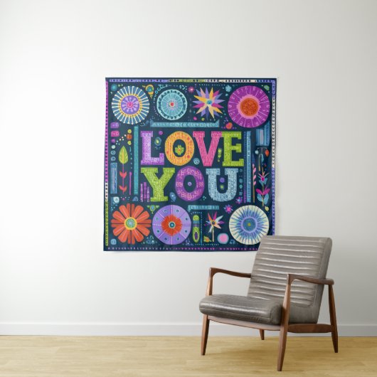 Liebe You, buntes Vintages Design, Wandteppich (Beispiel)