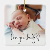 Liebe You Daddy Modern Script Heart Foto Overlay Keramikornament (Rückseite)