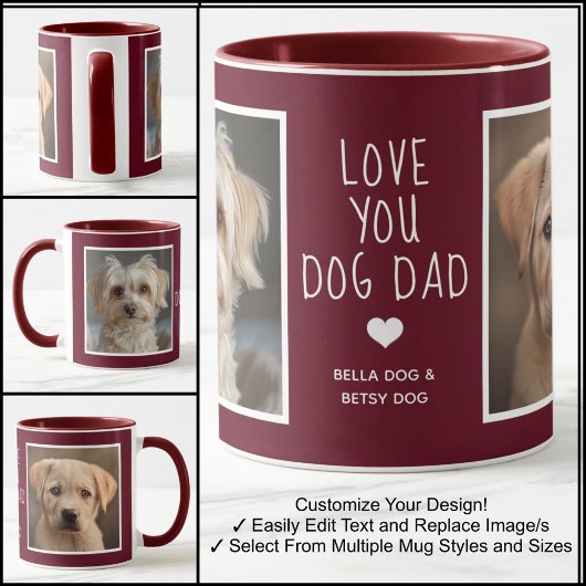 Liebe You Dog Vater Fotos Modernes Maroon C31 & Wh Tasse