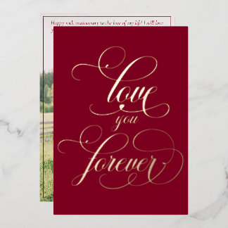 Liebe You Forever|Burgund 1 Foto|Jubiläumskarte Folien Feiertagskarte