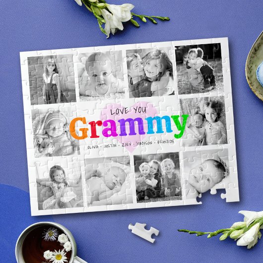 Liebe You Grammy Colorful Modern 10 Foto Collage Puzzle