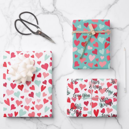 Liebe You Kisses & Hugs Hearts Geschenkpapier Set (Vorderseite)
