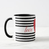 Liebe You Modern Red Heart Stripes Monogramm Tasse (Links)