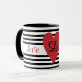 Liebe You Modern Red Heart Stripes Monogramm Tasse (Vorderseite Links)