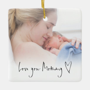 Liebe You Mommy Modern Script Heart Foto Overlay Keramikornament