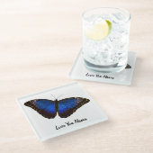 Liebe You Nana Blue Butterfly Glasuntersetzer (Schrägansicht)