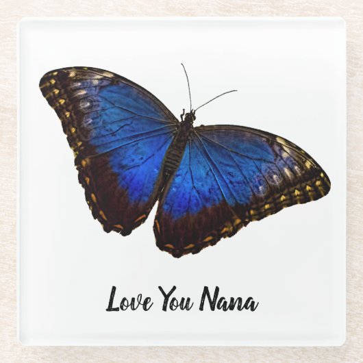 Liebe You Nana Blue Butterfly Glasuntersetzer (Vorderseite)
