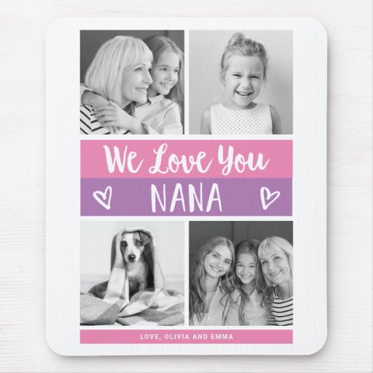 Liebe You Nana | Rosa Foto Block Grid Mousepad (Vorne)