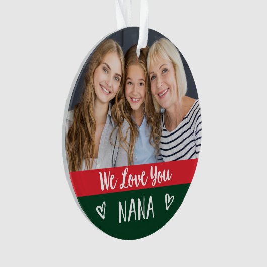 Liebe You Nana | Rotgrüner Farbblock Zwei Fotos Ornament (Vorderseite)