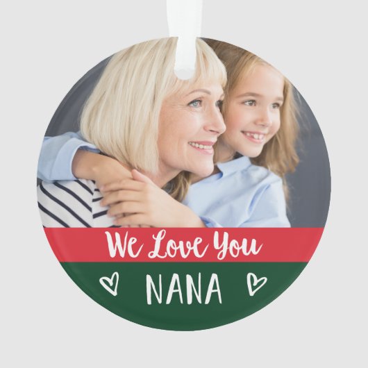 Liebe You Nana | Rotgrüner Farbblock Zwei Fotos Ornament (Rückseite)