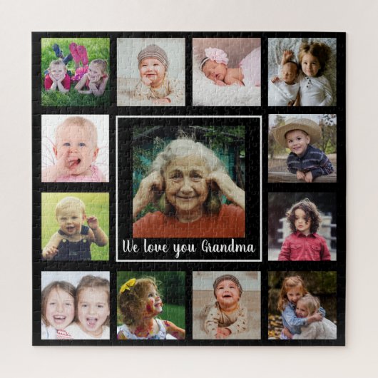 Liebe You Oma 12 Family Foto Collage Black Puzzle (Vertikal)