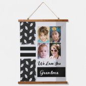 Liebe you Oma 4 Foto Blatt Muster schwarz Wandteppich Mit Holzrahmen (Vorderseite)