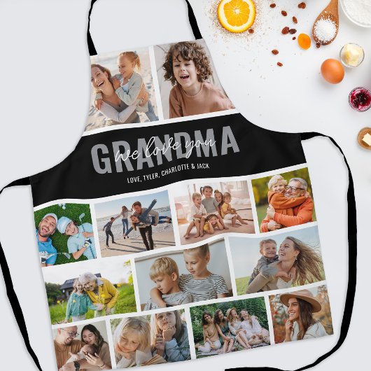 Liebe You Oma FotoCollage Black Schürze