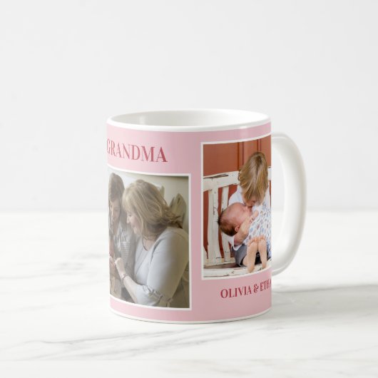 Liebe You Oma Grandkids 3 Foto Collage Pink Kaffeetasse (VorderseiteRechts)