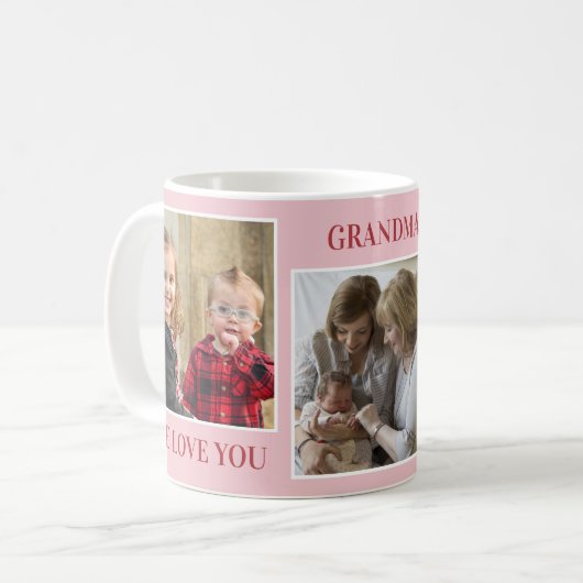 Liebe You Oma Grandkids 3 Foto Collage Pink Kaffeetasse (Vorderseite Links)