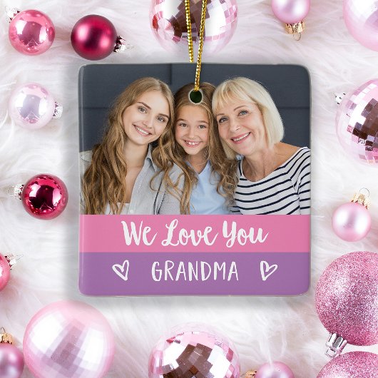 Liebe You Oma | Rosa Farbblock Zwei Fotos Keramikornament