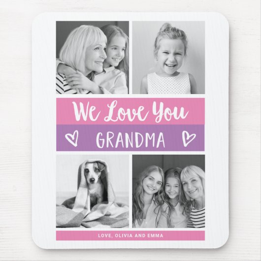 Liebe You Oma | Rosa Foto Block Grid Mousepad (Vorne)