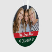 Liebe You Oma | Rotgrüner Farbblock Zwei Fotos Ornament (Vorderseite)