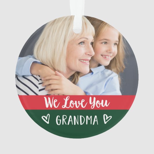 Liebe You Oma | Rotgrüner Farbblock Zwei Fotos Ornament (Rückseite)