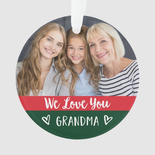 Liebe You Oma | Rotgrüner Farbblock Zwei Fotos Ornament (Vorderseite)