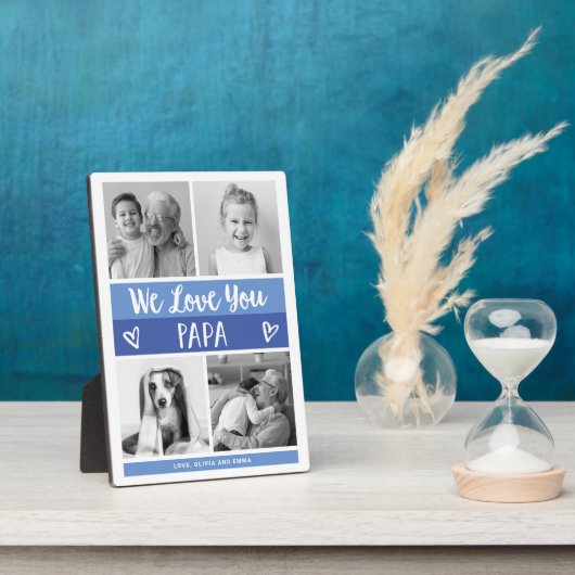 Liebe You Papa | Blau-Foto-Blockgitter Fotoplatte (Seite)