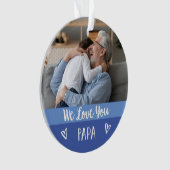 Liebe You Papa | Blauer Farbblock Zwei Fotos Ornament (Vorderseite)