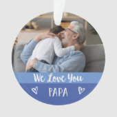Liebe You Papa | Blauer Farbblock Zwei Fotos Ornament (Vorderseite)